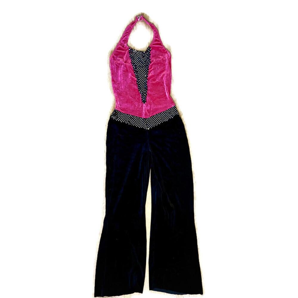 Velvet Metallic Sequin Dance Halloween Costume Jumpsuit Disco Adult